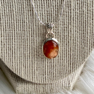 Valhalla Sunstone & Silver Necklace - Medium Embellished Oval