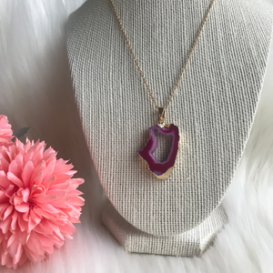 Pink Agate Druzy Necklace #1
