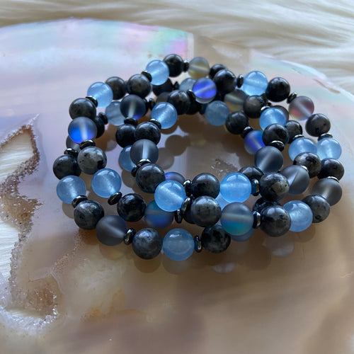 Mystic Larvikite & Blue Chalcedony Bracelet