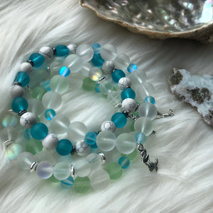 White Howlite & Blue Sea Glass Mermaid Bracelet