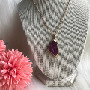 Pink Agate Druzy Necklace #3