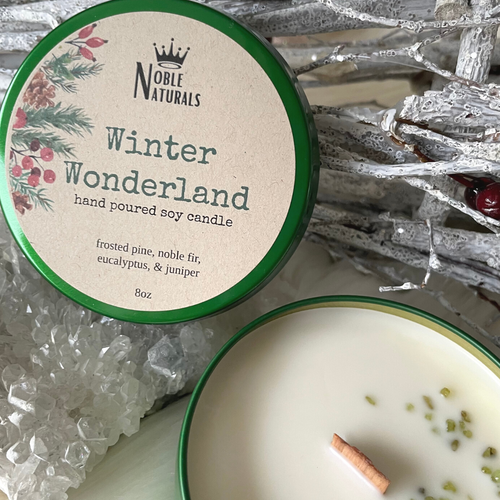 Winter Wonderland Soy Candle w/ Peridot Crystals